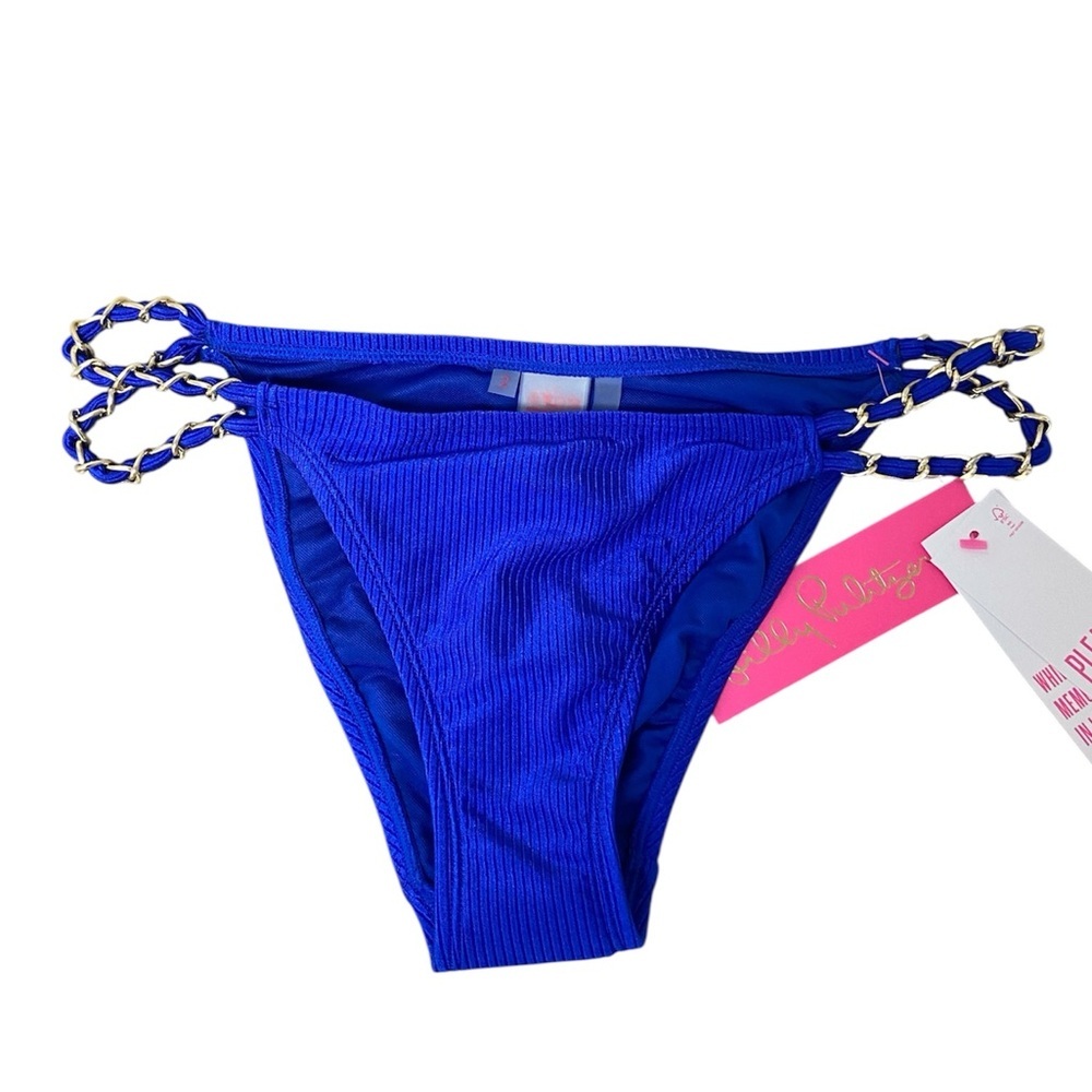 Lilly Pulitzer Petrie Bikini Bottom Blue Gold Hardware Size 2 NWT